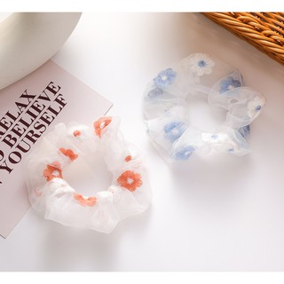 Scrunchies cột tóc hoa cúc thêu nổi