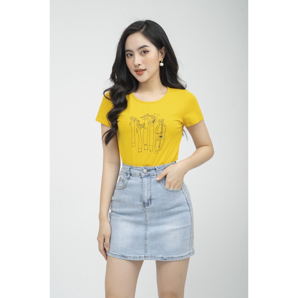 Áo phông nữ dáng suông Fiona, Áo thun nữ tay ngắn in họa tiết trẻ trung F522176