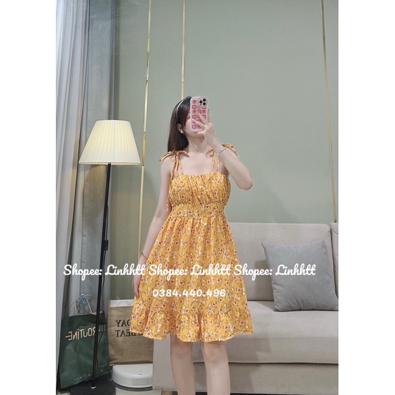 Đầm hai dây cột vai hoa nhí sẵn mút Ullzang