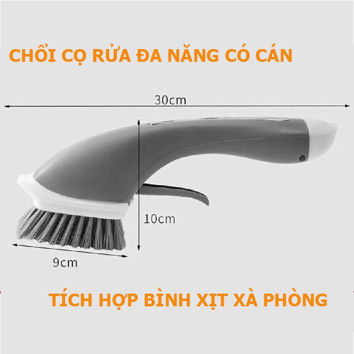 Chổi cọ rửa nhà bếp, nhà tắm tay cầm chắc chắn tích hợp bình xịt xà phòng, đánh bật vết bẩn cứng đầu, SIÊU KHUYẾN MÃI