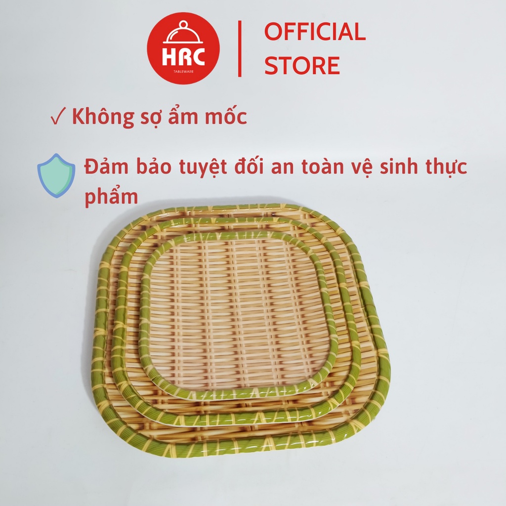 Đĩa nhựa phíp Khay nhựa phíp giả mây bày bún đậu, hoa quả vuông