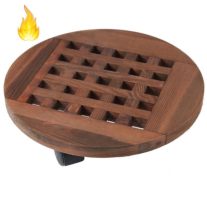Giá Đỡ Chậu Hoa Bằng Gỗ 25Cm Có Bánh Xe Đẩy Và Bánh Xe Tiện Dụng
