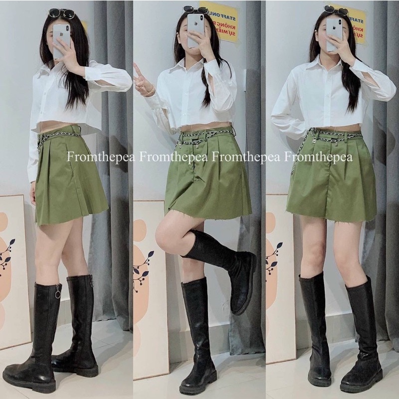 Set croptop sơ mi trắng phối chân váy