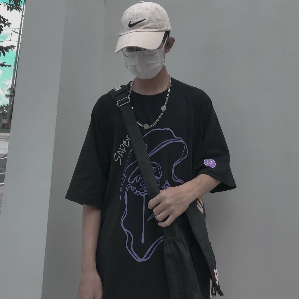 Áo thun tay lỡ unisex  phom rộng dáng dài cổ tròn size dưới 75kg - Sad boiz mặt người mới làm áo nhóm | BigBuy360 - bigbuy360.vn