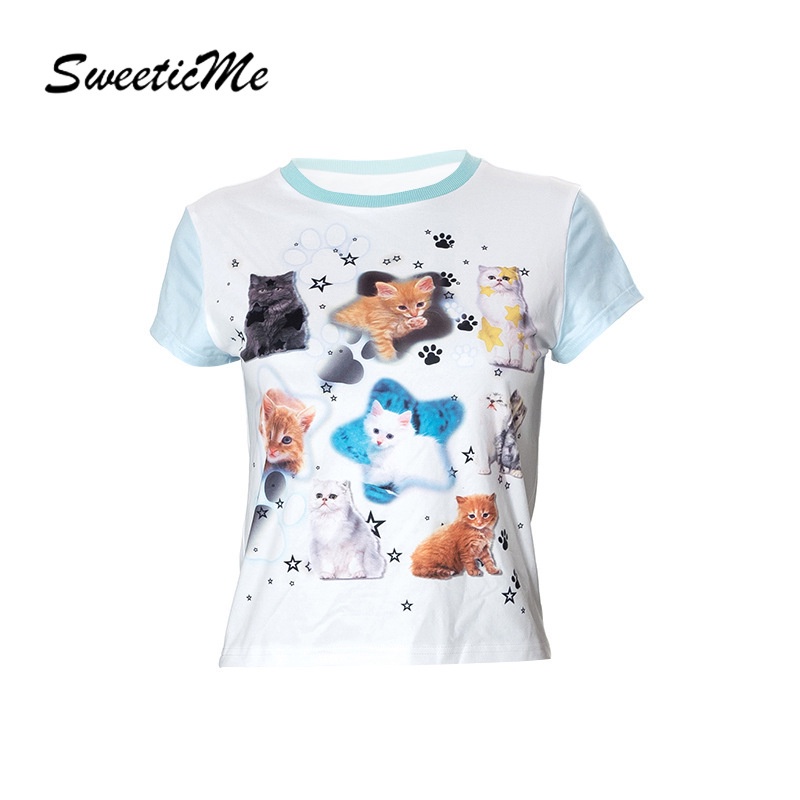 Áo Thun Cổ Tròn Tay Ngắn In Họa Tiết SweeticMe Thời Trang Cho Nữ