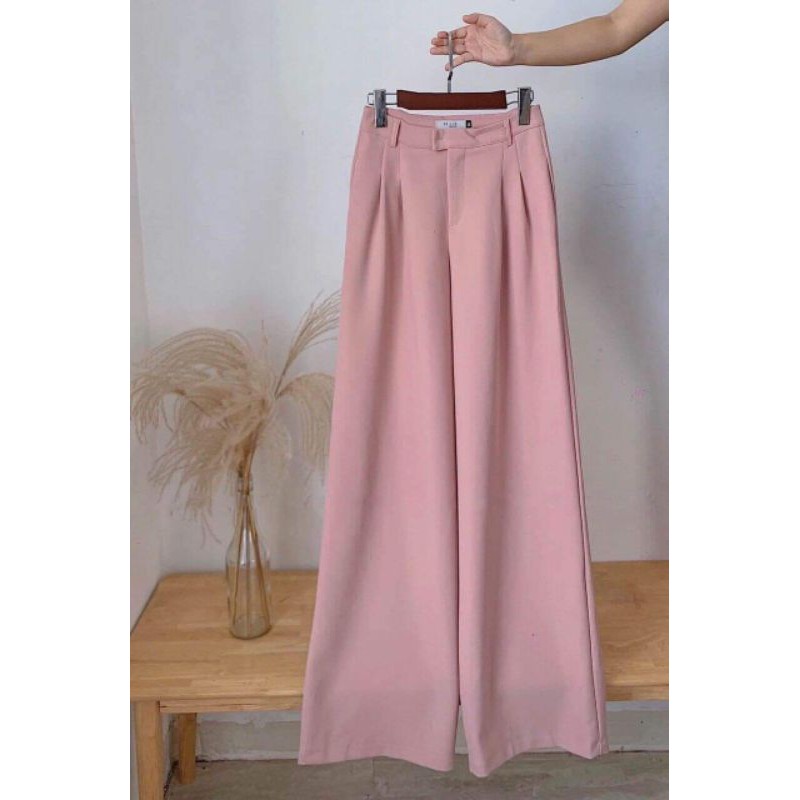 Quần Suông From Dài Lưng Cao Xếp Ly Màu Xanh Cổ Vịt