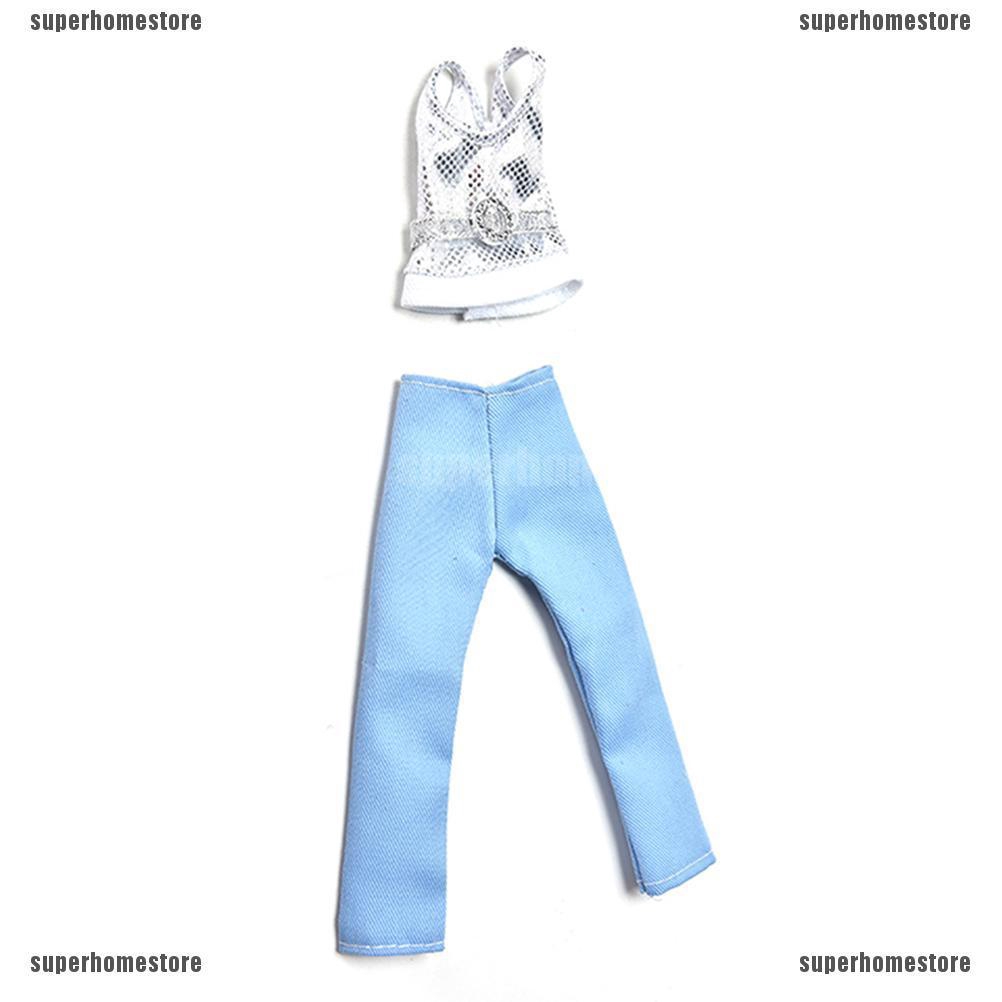 Set 3 Món Áo Khoác Màu Xanh Dương Nhạt + Quần Bạc Thời Trang Cho Búp Bê Barbie