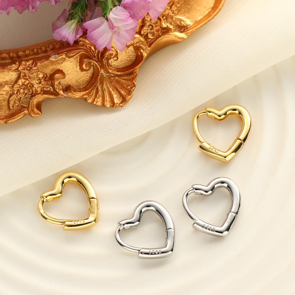 BEAUTY Bông Tai Mạ Bạc 925 Hình Trái Tim Nhỏ Xinh Thời Trang Cho Nữ
