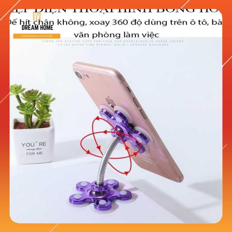 Kẹp Điện Thoại Đế Hít Chân Không - Giá Đỡ Điện Thoại Ô Tô, Bàn Làm Việc hình Bông Hoa