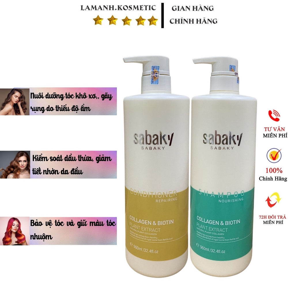 DẦU GỘI XẢ SABAKY COLLAGEN BIOTIN REPAIING PHỤC HỒI CHỐNG RỤNG KÍCH THÍCH MỌC TÓC 960ML/CHAI HÀNG HIỆU CHÍNH HÃNG