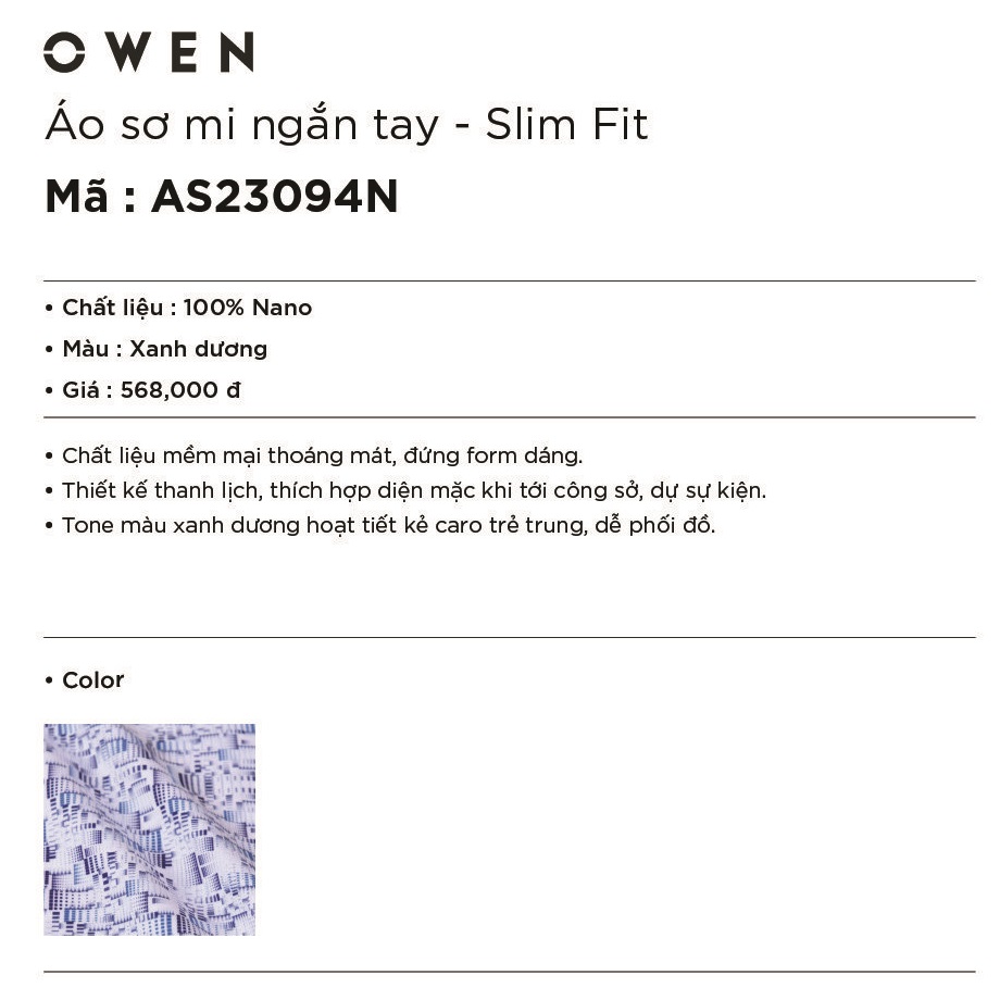 Áo Sơ Mi Nam Ngắn Tay Owen AS23094N Sơ Mi Cộc Tay Công Sở Cao Cấp Màu Trắng In Hình | BigBuy360 - bigbuy360.vn