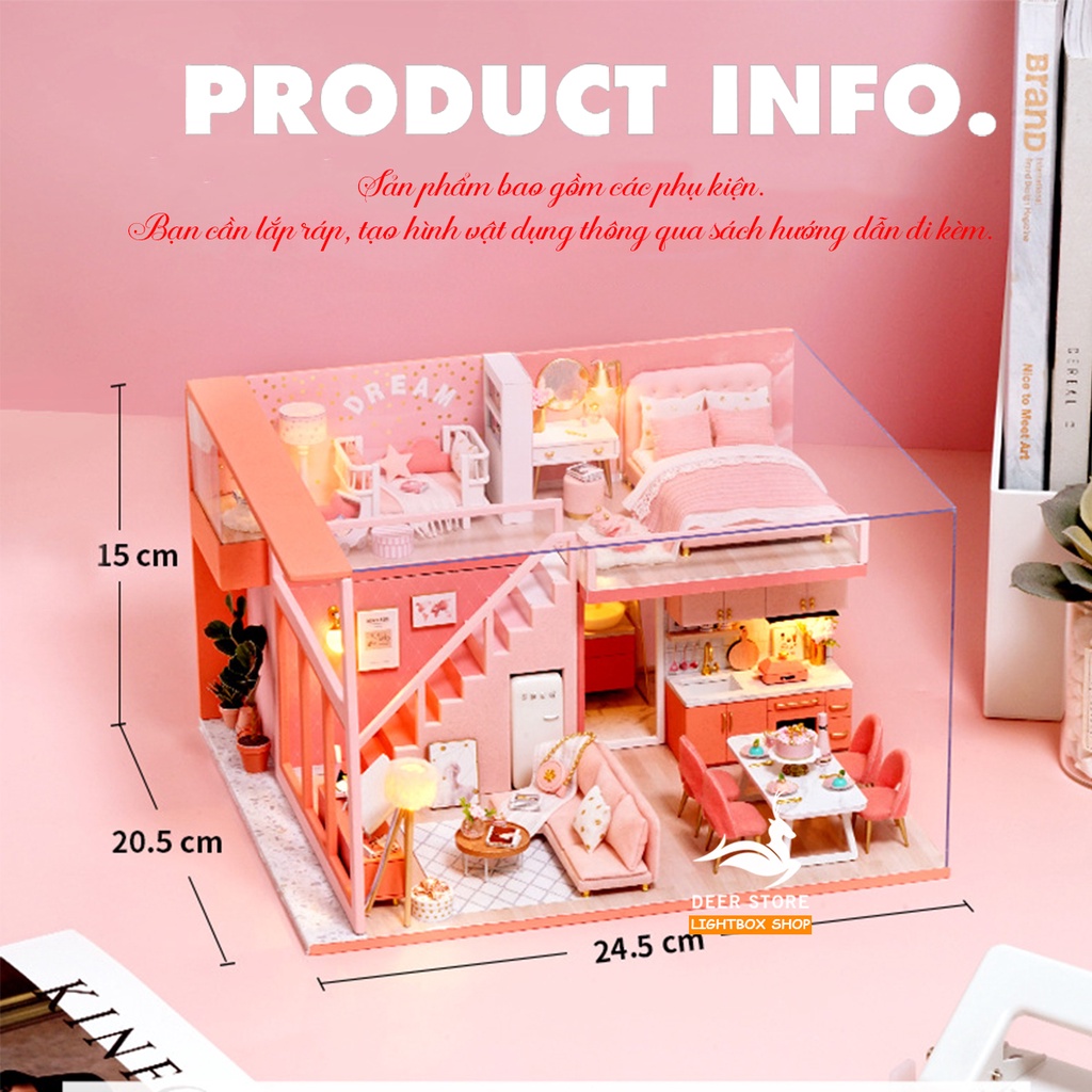 Nhà búp bê mô hình DIY. Nhà đầy đủ Nội thất, đèn Led | Tặng DỤNG CỤ, KHUNG MICA VÀ KEO DÁN. MÃ L029