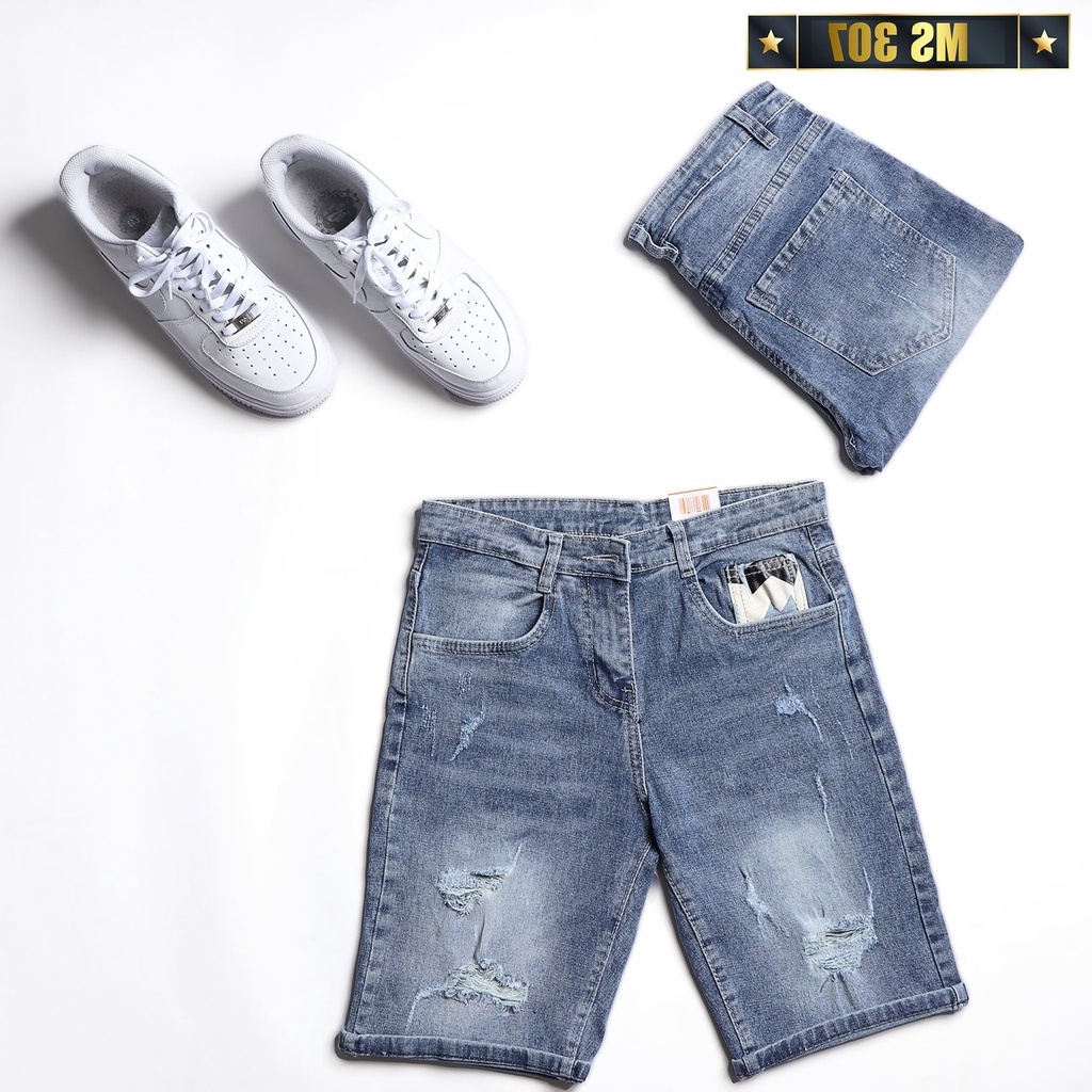 Quần Short Jean Nam Màu Xanh Đẹp Chất Bò Co Giãn Cao Cấp, Quần Ngố rách Mẫu Mới Phong Cách Hàn Quốc beautifulgilr w307