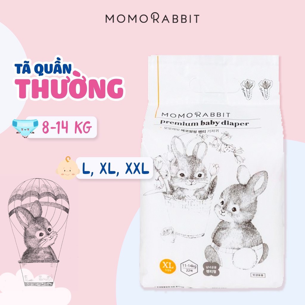 Bỉm quần tã quần Momo Rabit Hàn Quốc size L28 XL22 XXL18 miếng cho bé chính hãng 88096