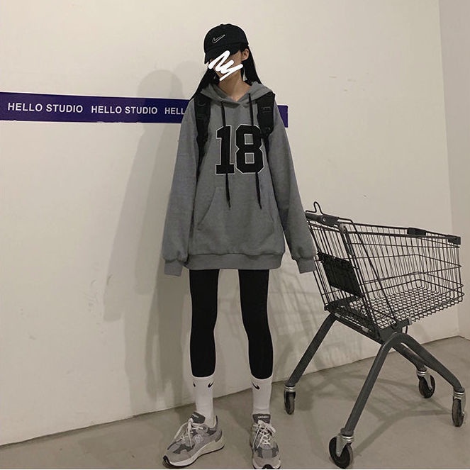 COZOK Áo Hoodie Tay Dài Form Rộng In Họa Tiết Phong Cách retro