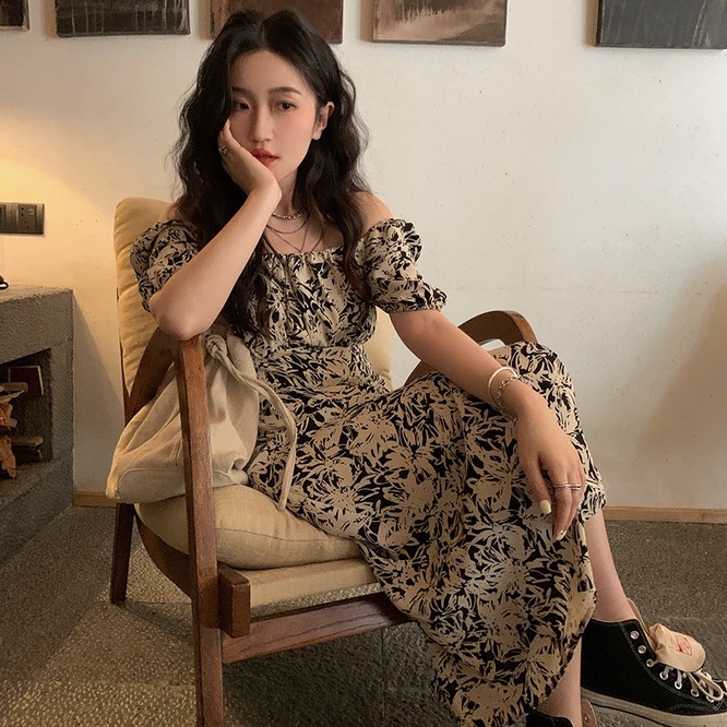 Đầm hoa ZHELIHANGFEI trễ vai xẻ tà thời trang cho nữ