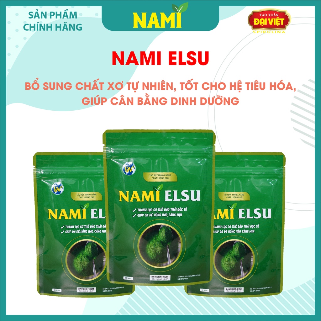 Tảo xoắn Đại Việt Nami Elsu Tảo bột Spirulina giúp cân bằng dinh dưỡng, bổ sung chất xơ tự nhiên 50g/100g