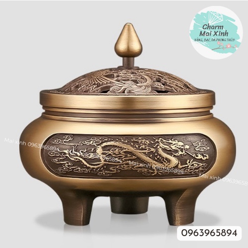 Lư Đốt Trầm Hương Đồng Nguyên Khối Họa Tiết  Và Chân Đế Đồng Nhiều Mẫu - Lư Xông Hương Kèm Lót Bông Chống Cháy
