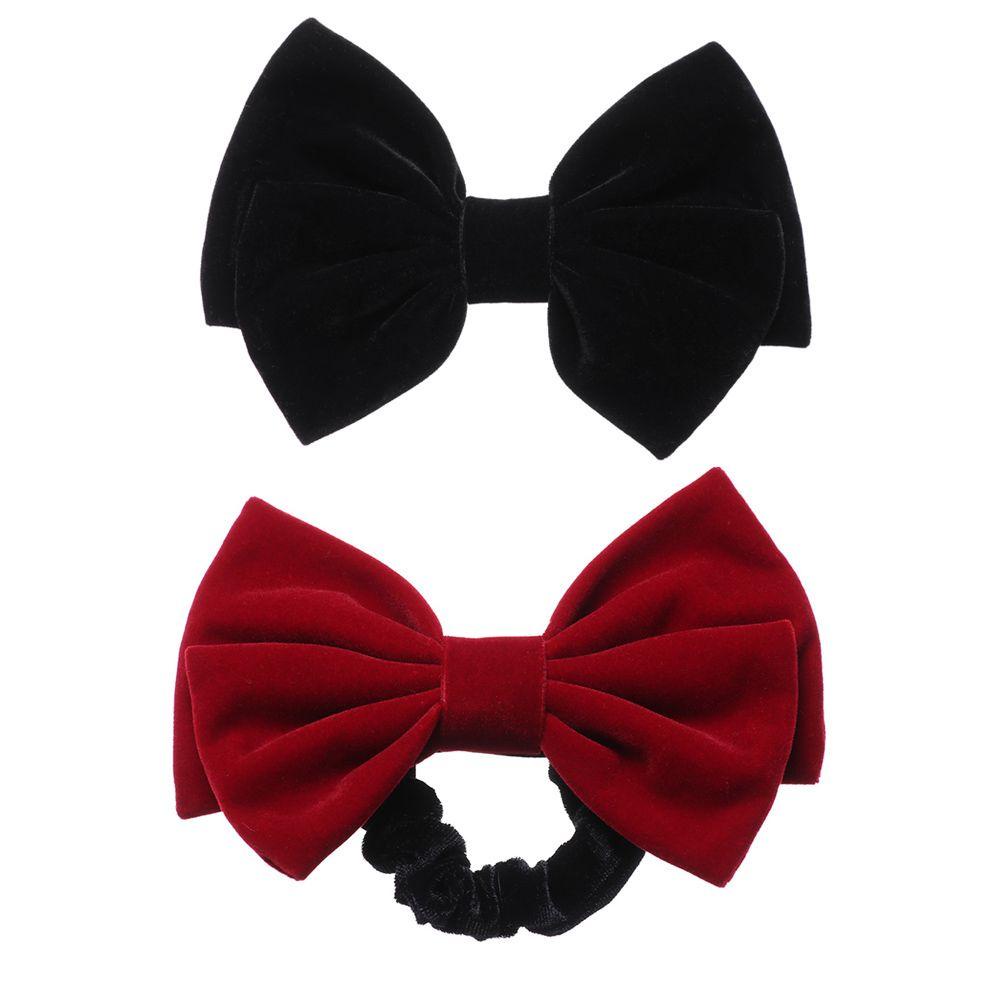 JUNE Kẹp Tóc Nơ Vải Nhung Đen Phong Cách Công Chúa Cho Nữ