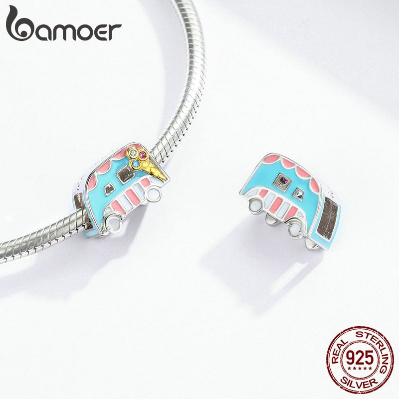 BAMOER Hạt Charm bạc 925 Hình Cây Kem Nhiều Màu Dùng Làm Trang Sức DIY BSC163