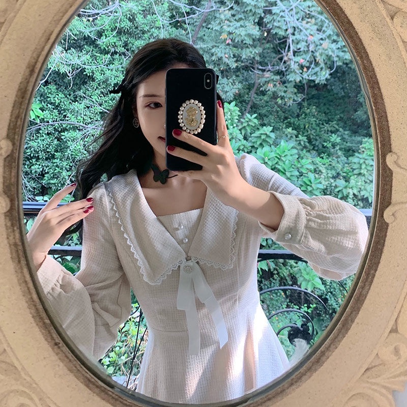 Đầm tay dài cổ búp bê dáng ôm thời trang mùa thu thanh lịch