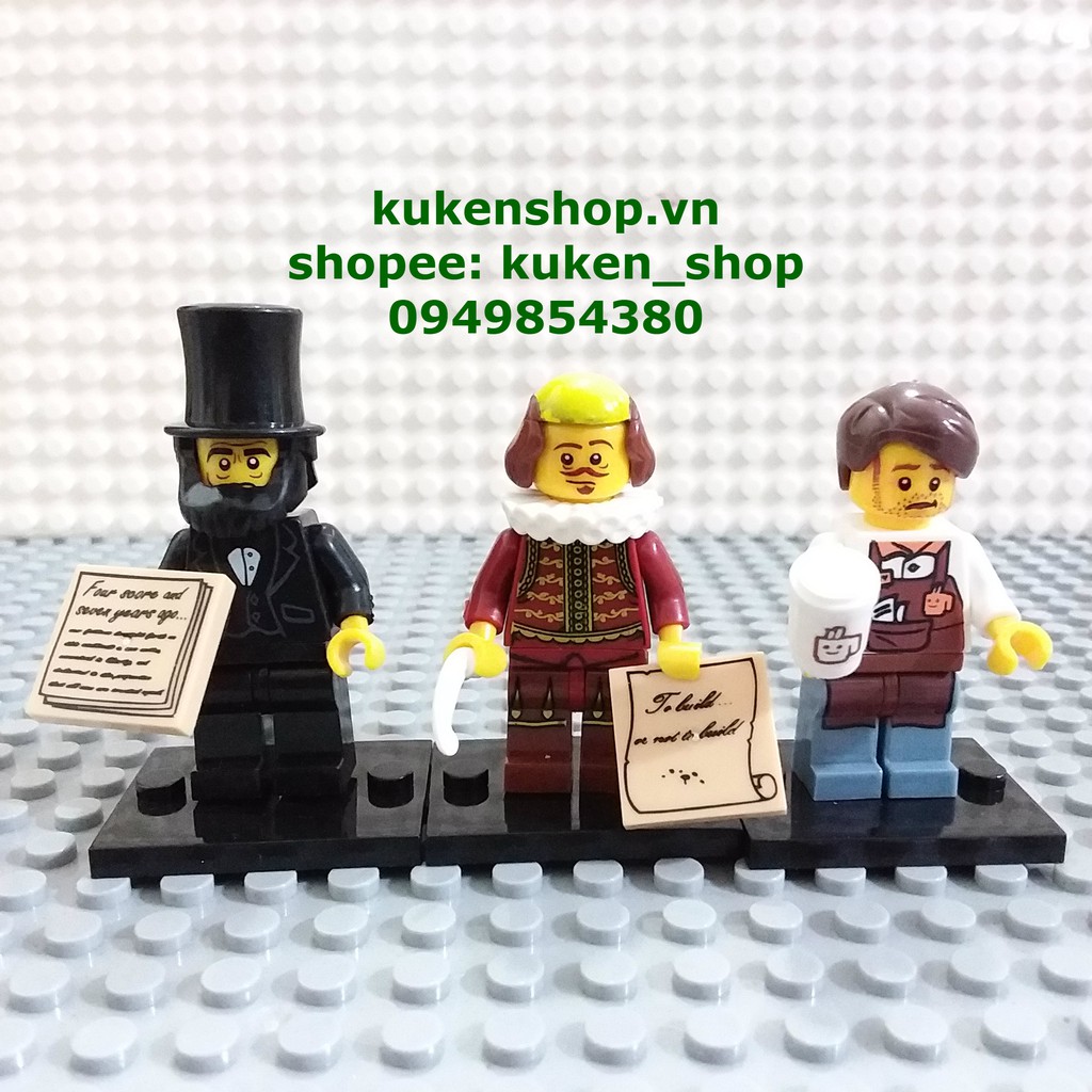 Minifigures Nhân Vật Tổng Thống Mỹ Abraham Lincoln William Shakespeare Bồi Bàn