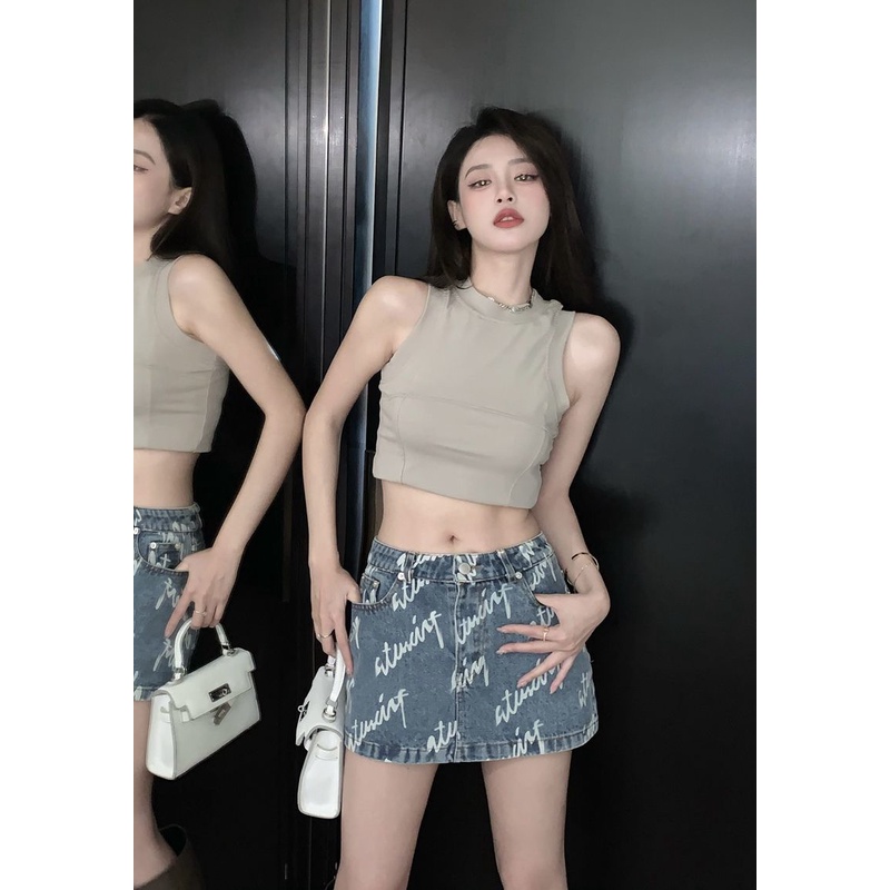 Chân váy jean Chữ A Lưng Cao Phong Cách Retro Cho Nữ | BigBuy360 - bigbuy360.vn