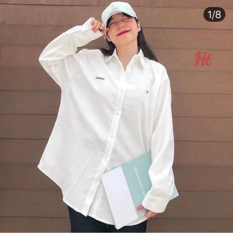 Áo sơ mi dài tay đen trắng tháng 10 october ht