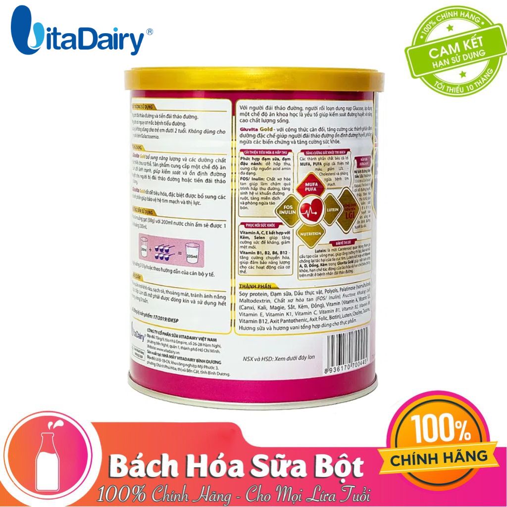 [Quét mã - Tích điểm đổi quà] Sữa bột Gluvita Gold – Dinh dưỡng dành cho người bệnh ĐÁI THÁO ĐƯỜNG 900G