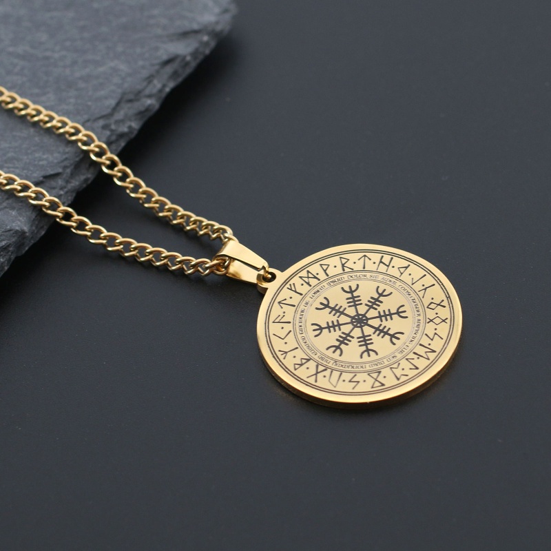 Sun Icelandic Vegvisir Vòng cổ Mặt Tròn Hình La Bàn Tròn