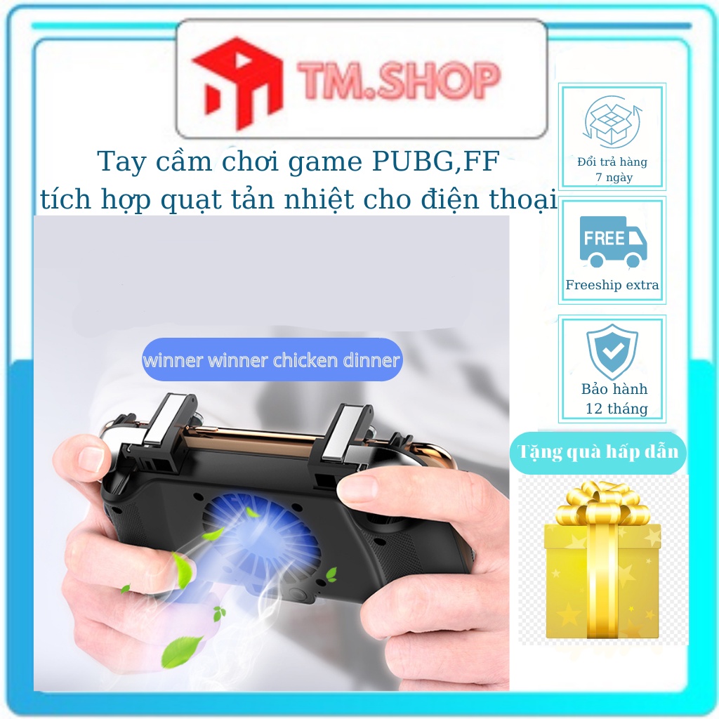 Tay cầm chơi game có nút bấm hỗ trợ chơi 6 ngón kèm tản nhiệt điện thoại dành cho PUBG, Free Fire