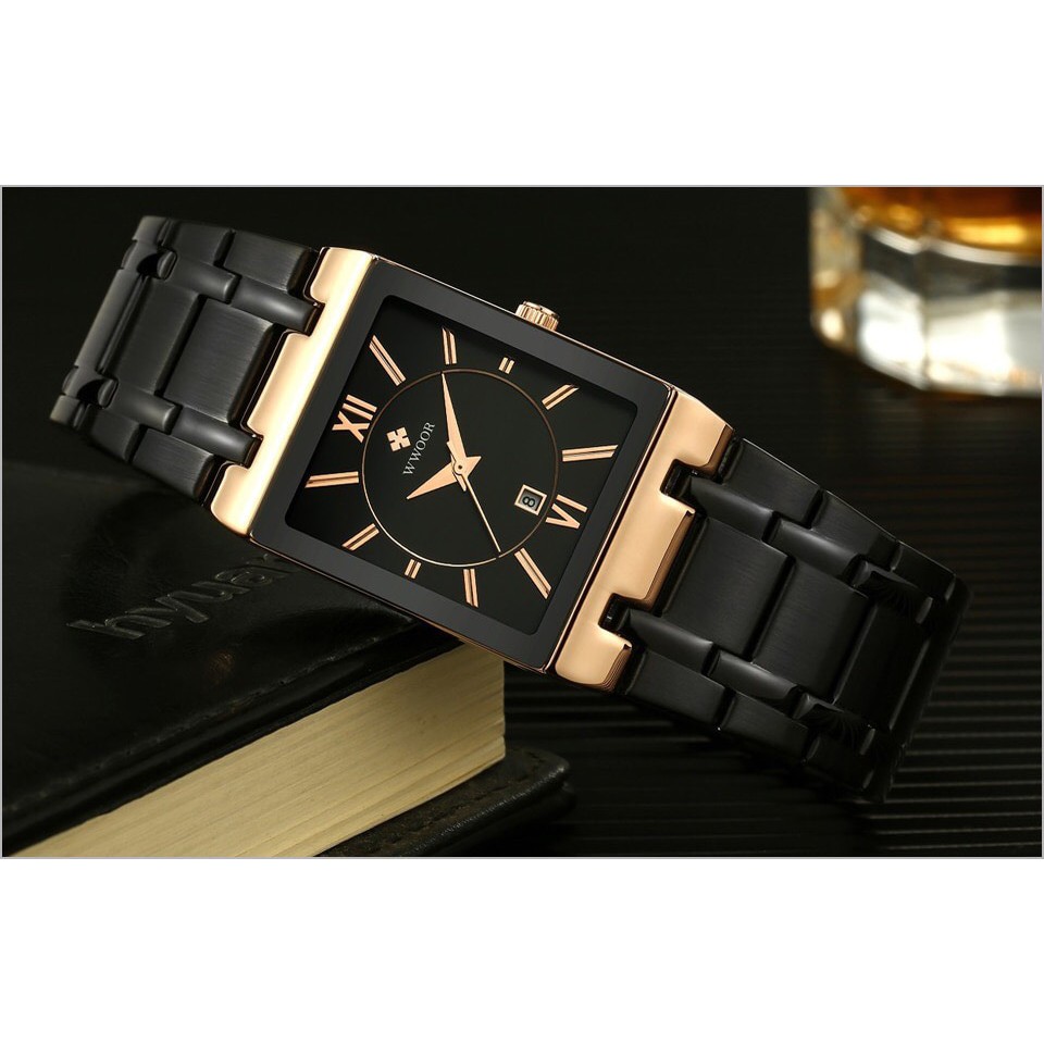 Đồng hồ NAM WWOOR mặt vuông bo Utimate rose siêu thời thượng phong cách