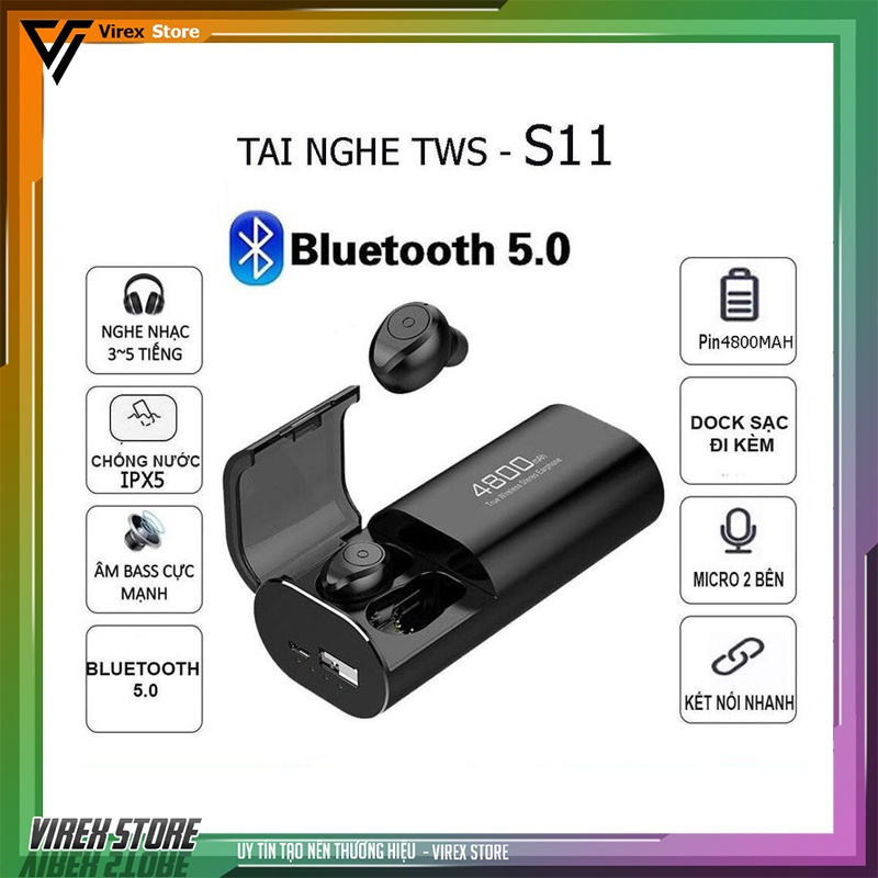 Tai nghe bluetooth S11 5.0 bản cảm ứng tích hợp sạc dự phòng 4800mah nghe 400h kháng nước chống ồn CVC 8.0