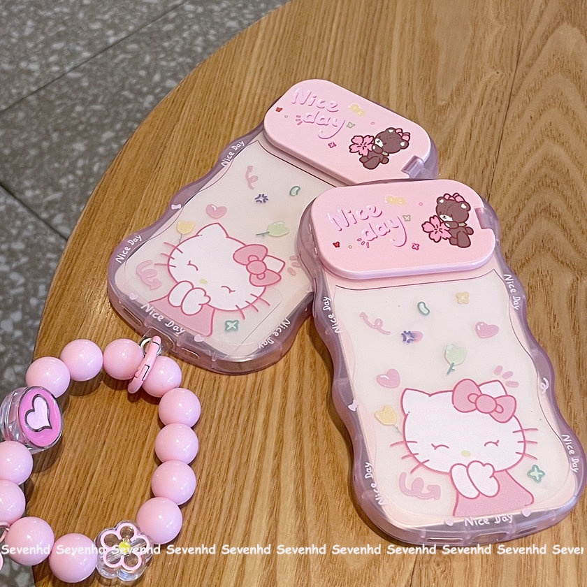 Ốp Điện Thoại Mềm Họa Tiết Hello Kitty Gắn Gương Trang Điểm Cho iPhone 14 13 12 11 Pro Max Xs Max Xr X