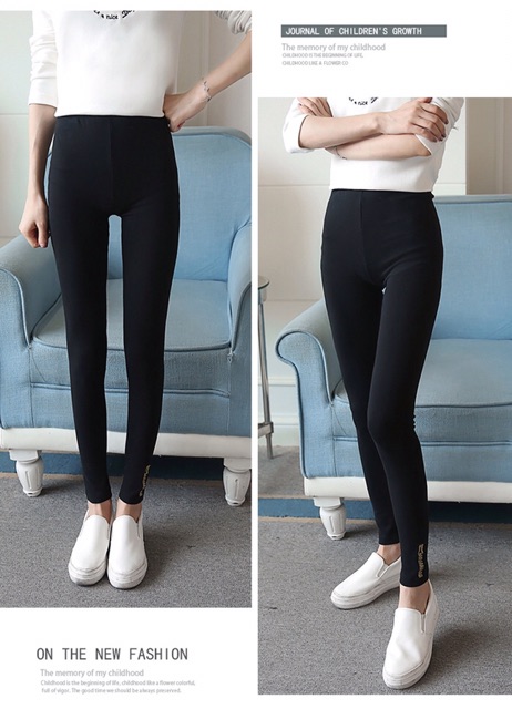 Quần legging thun màu đen phối dây kéo big size 4XL 65-85kg