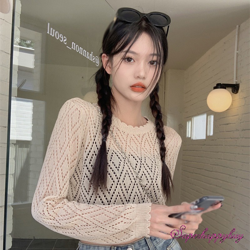 Áo Sweater Dệt Kim Thiết Kế Lỗ Thời Trang Cho Nữ