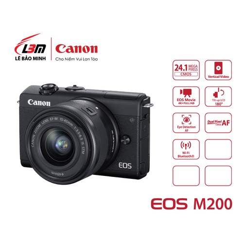 Máy ảnh Canon EOS M200 kit 15-45/M22 BK/WH (Đen/Trắng) - Hàng Chính Hãng Lê Bảo Minh