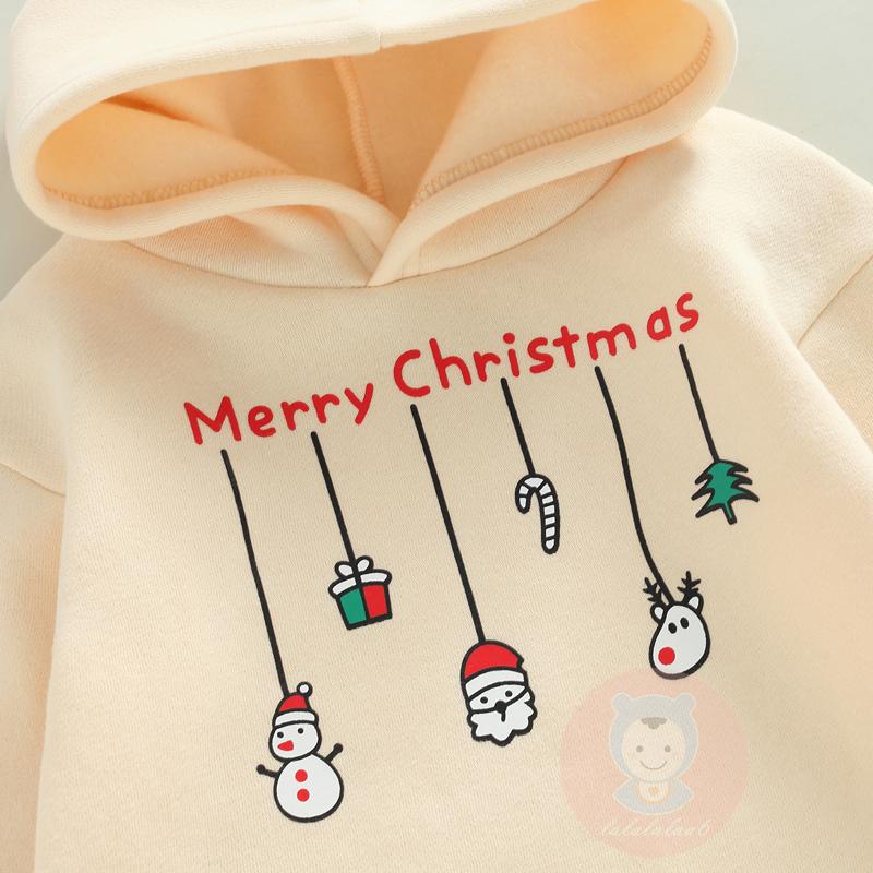 Bộ Áo Liền Quần Có Mũ Trùm Dài Tay In Chữ Giáng Sinh Cho Bé Trai Bé Gái LAA6