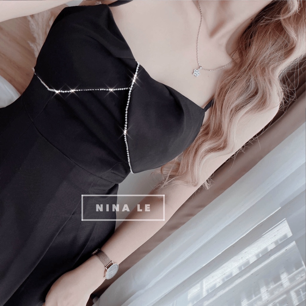 (Mẫu Mới) Đầm Hai Dây Viền Đá Dáng Xòe Siêu Xinh UP HHP