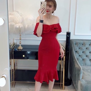 Đầm body bẹt vai đủ màu