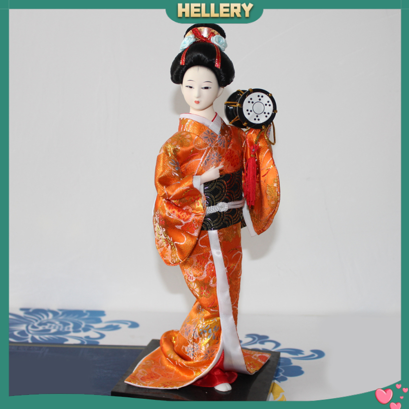 Búp Bê Geisha Mặc Kimono Màu Cam Kích Thước 12 Inch Phong Cách Nhật Bản Dùng Trang Trí Nhà Cửa