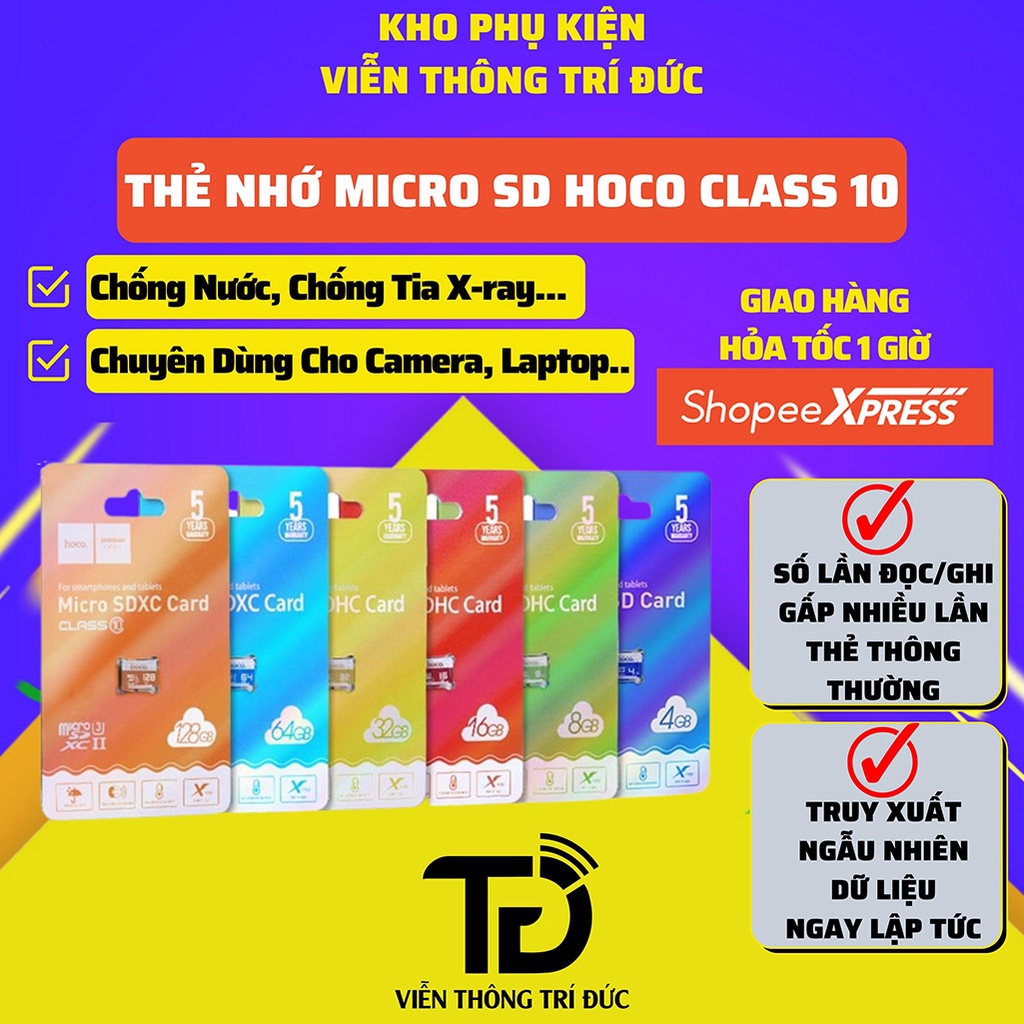 Thẻ Nhớ Micro SD Hoco Class 10 - Tốc Độ 90MB /Giây - 4Gb/8Gb/16Gb/32Gb/64Gb/128Gb Phù hợp Gắn Camera, điện thoại...