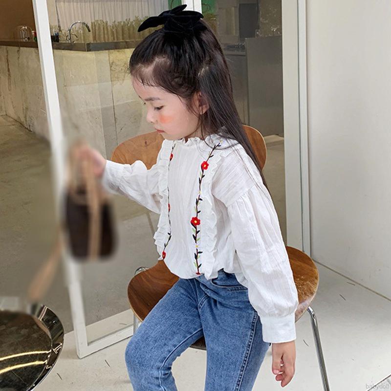 Áo Sơ Mi Tay Dài Thêu Hoa Thời Trang Cho Bé Gái 1-7 Tuổi