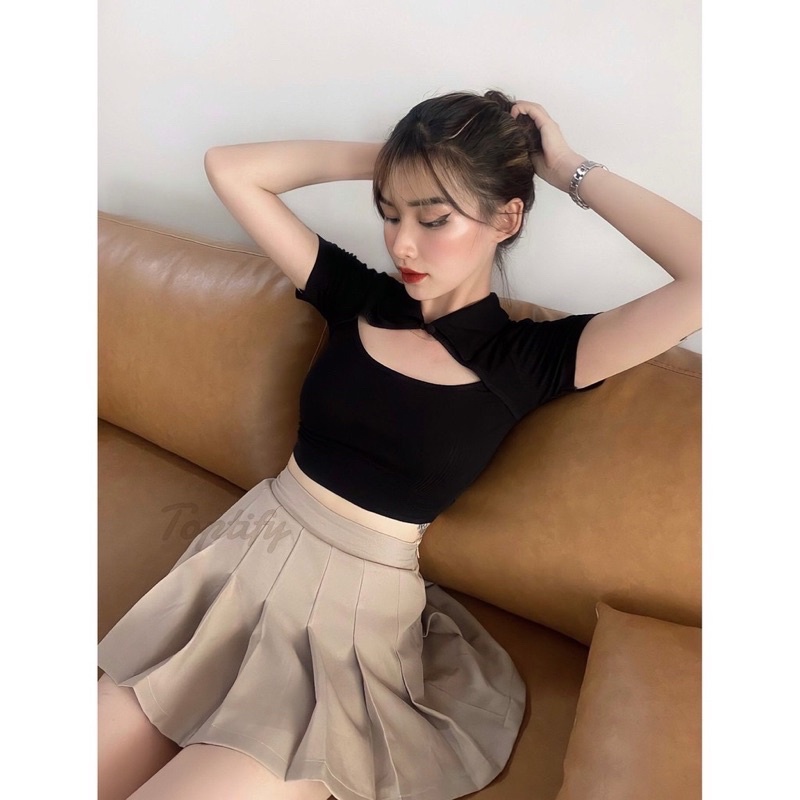 -CH- ÁO HỞ NGỰC CÓ CỔ CÀI NUT SIÊU XINH- CH-