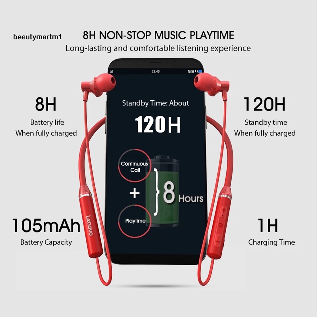 Tai Nghe Thể Thao Không Dây Beautymartm1 Lenovo HE05 IPX5 Bluetooth 5.0 Chống Nước Giảm Tiếng Ồn Độ Trung Thực Cao