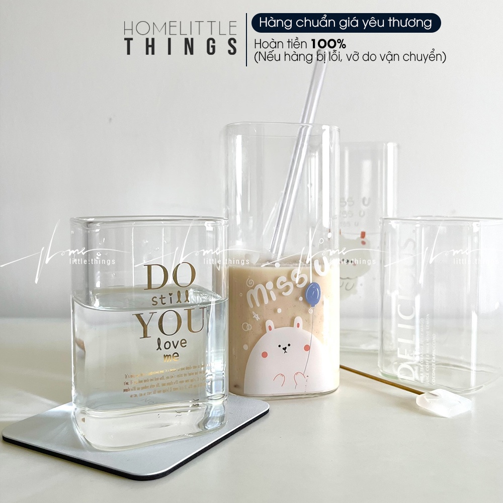 Ly, cốc thủy tinh uống nước, cà phê kiểu dáng vuông in chữ