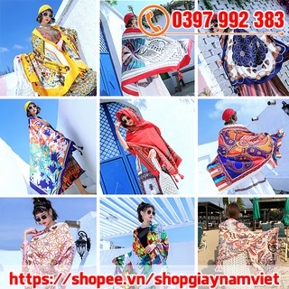 Khăn Choàng Boho Họa Tiết Thổ Cẩm 100x180 cm Đi Biển Chống Nắng Chụp Hình 1001 Công Dụng Hot Trend