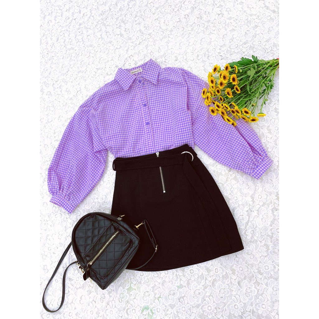 [Mã WABRGUSBD2 giảm 10% tối đa 50k đơn từ 250k] Áo sơ mi nữ caro phom rộng màu tím GUMAC AB5117 | BigBuy360 - bigbuy360.vn