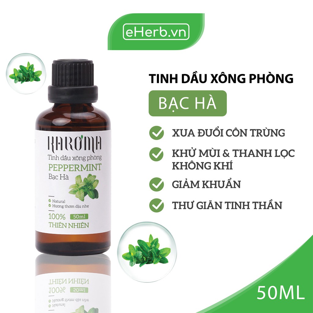 Tinh Dầu Xông Phòng Bạc Hà Nguyên Chất Giúp Đuổi Muỗi, Thanh Lọc Không Khí, Giảm Stress KAROMA 50ml - 100ml (Chai)