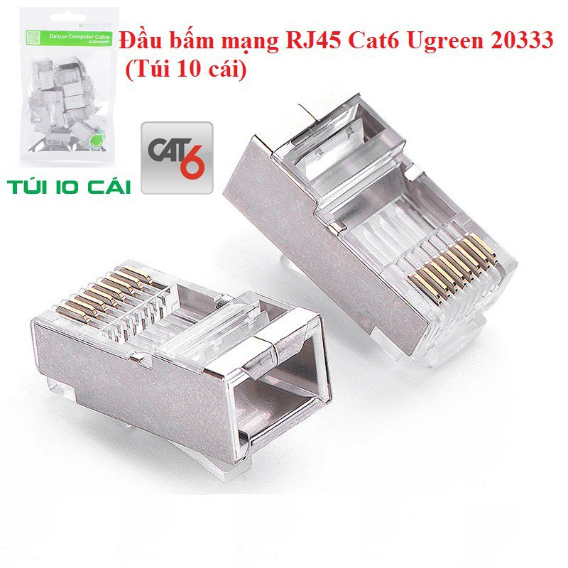 Túi 10 Hạt Mạng Ugreen 20333 Chuẩn CAT6 Bọc Inox - Hàng Chính Hãng